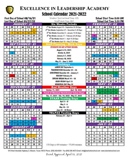 Excellence in Leadership Academy / Calendar